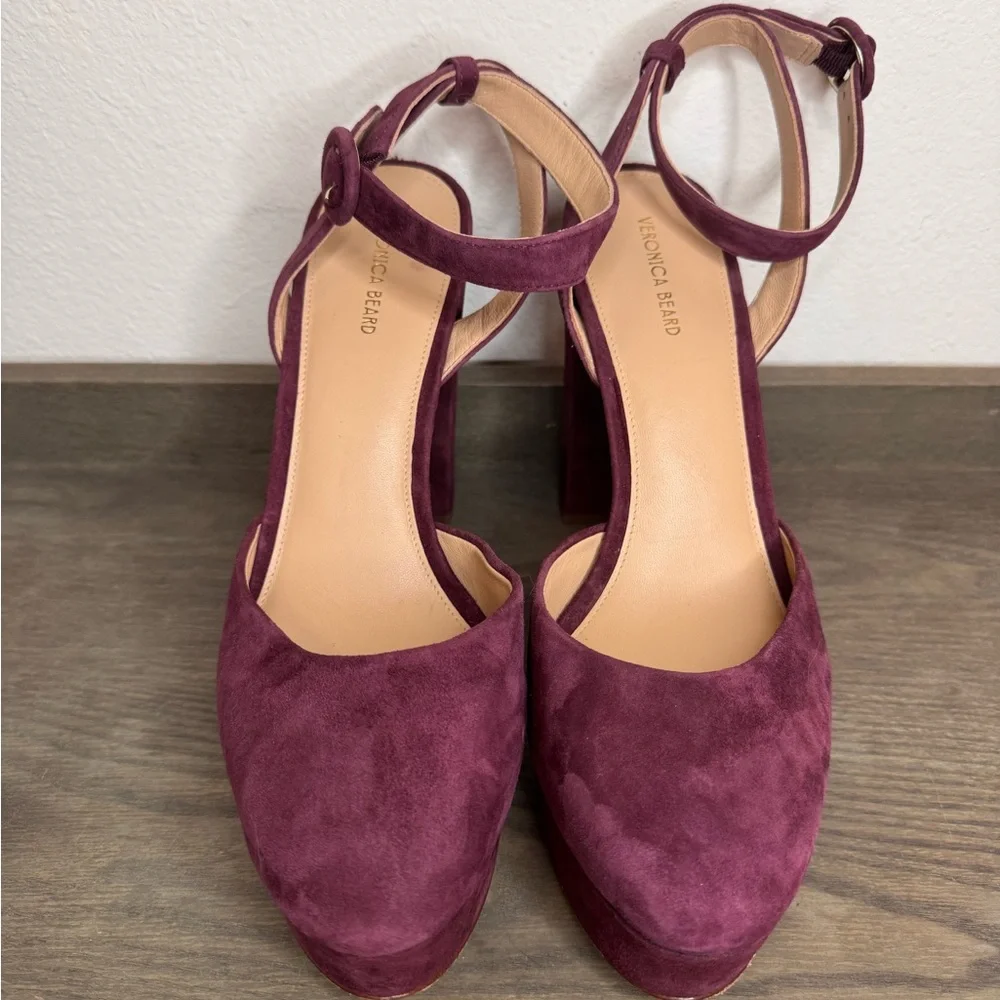 NEW Veronica Beard Magda Merlot Suede Platform Ankle-Strap Heels SZ 10
